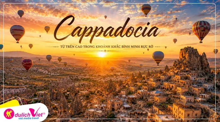Cappadocia từ trên cao trong khoảnh khắc bình minh rực rỡ