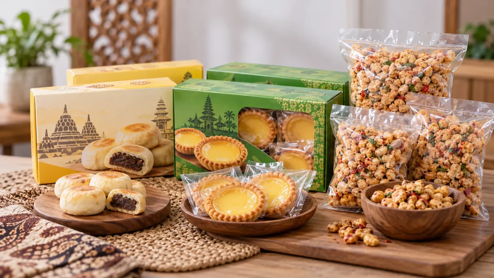 Bánh Bakpia, bánh Pie Susu và đậu phộng Kacang Disco đóng gói làm quà tại Indonesia