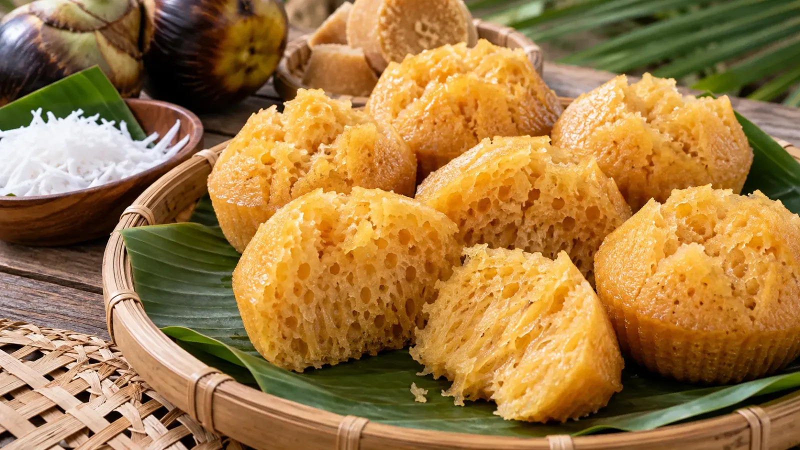 Bánh bò thốt nốt màu vàng đặc trưng của vùng Bảy Núi An Giang