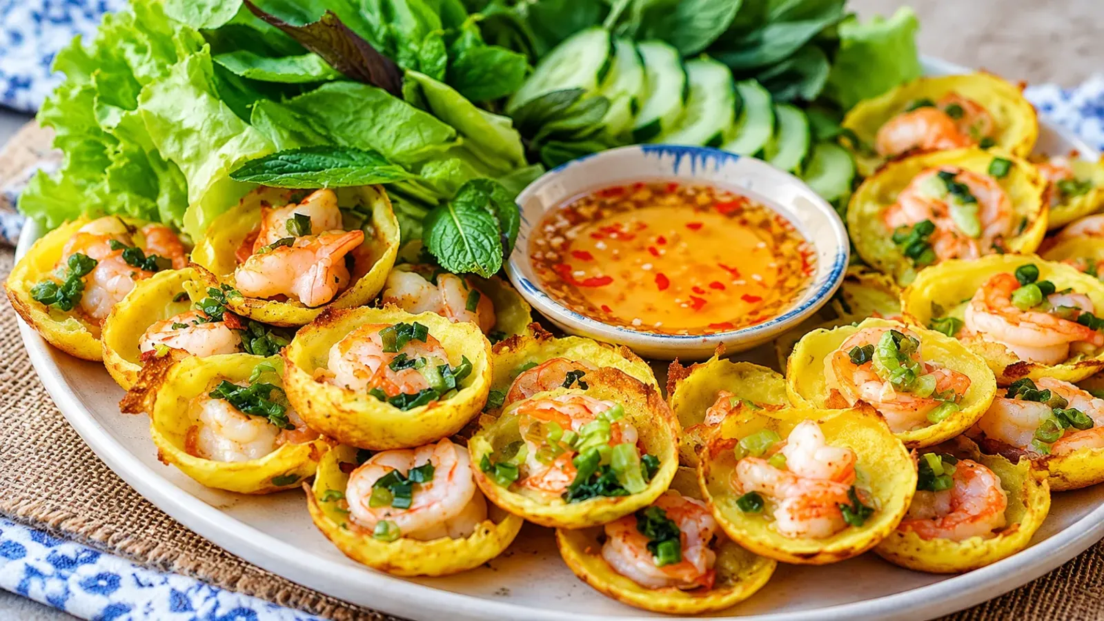 Đĩa bánh khọt ăn kèm rau sống tại Vũng Tàu