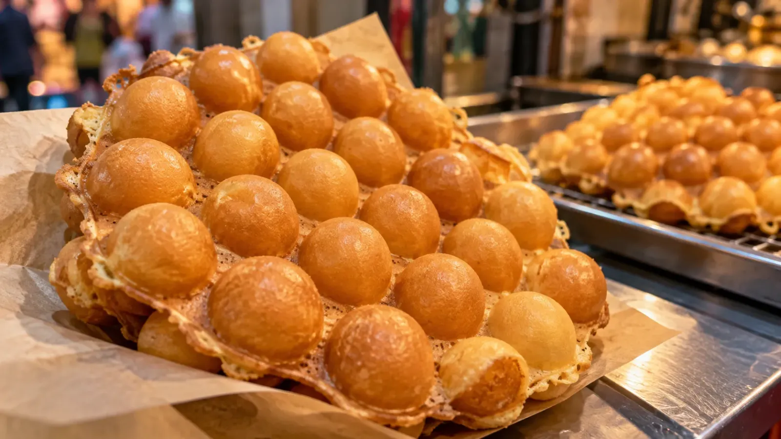 Bánh trứng non Hồng Kông với các ô bánh nhỏ đặc trưng