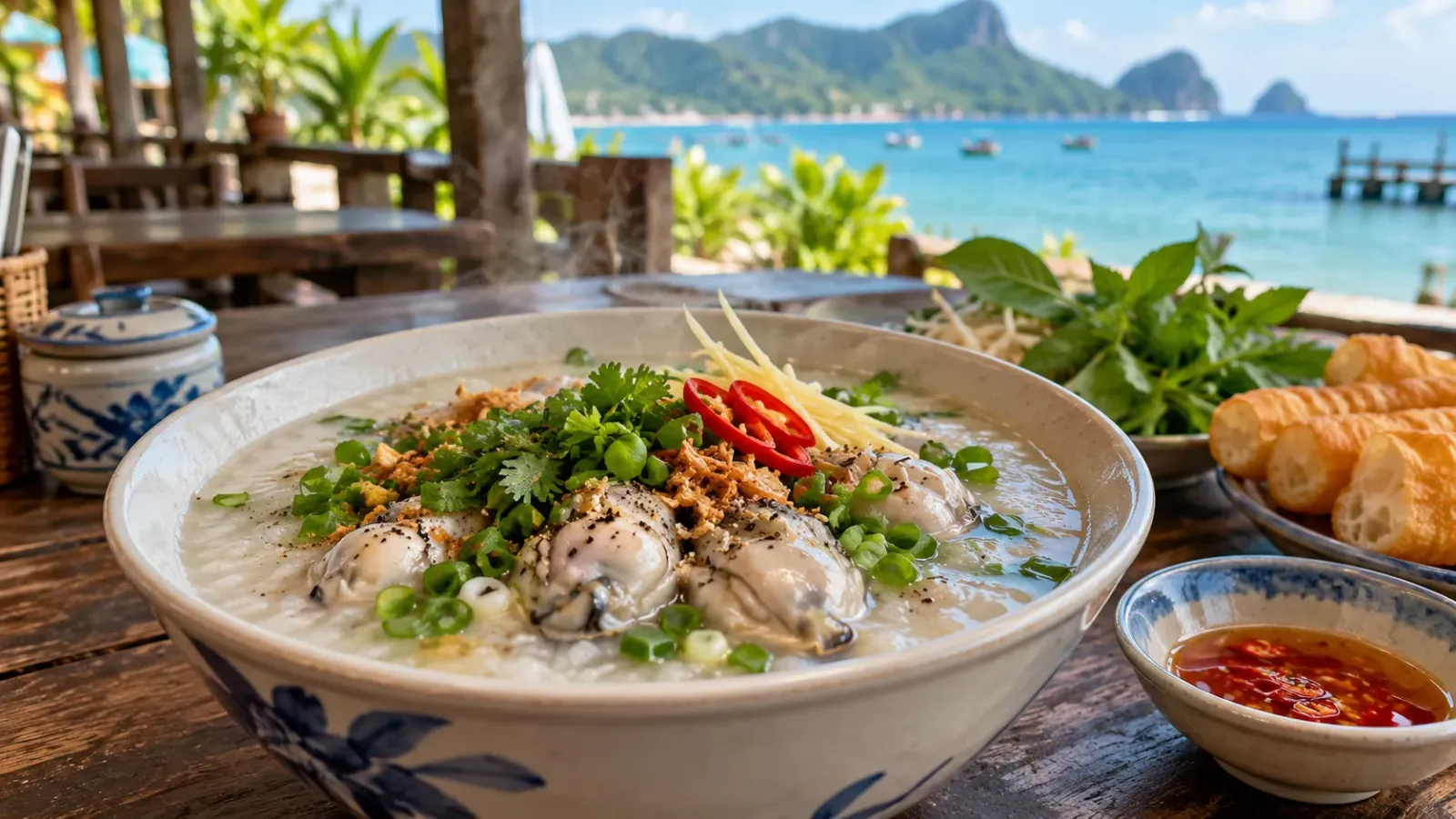 Bát cháo hàu được giới thiệu trong phần ẩm thực du lịch Côn Đảo