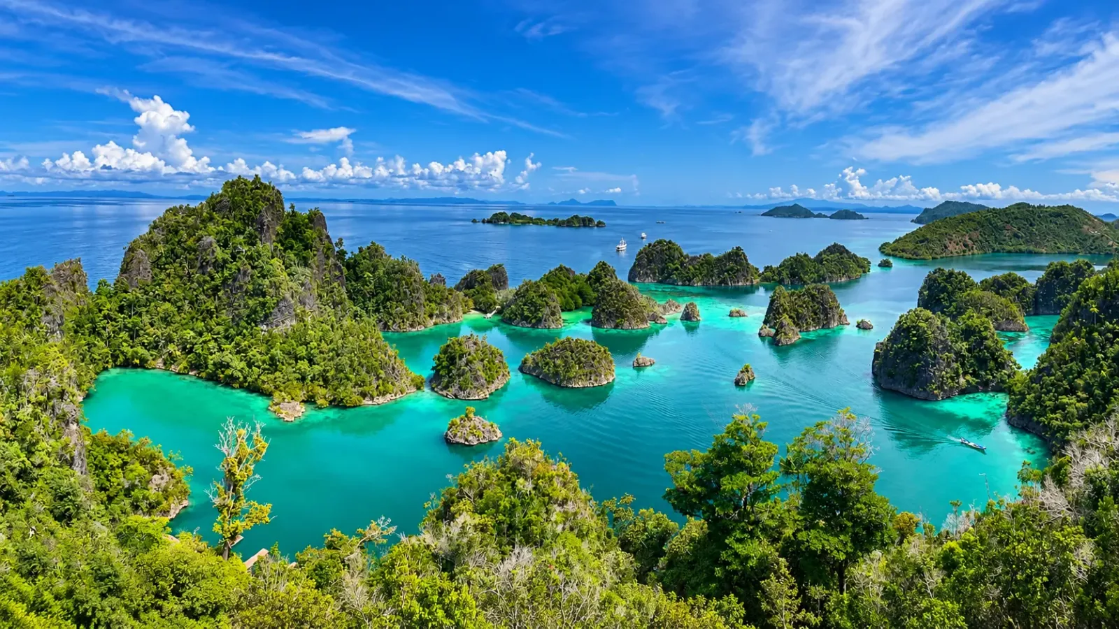 Các đảo đá nhỏ và vùng nước xanh tại quần đảo Raja Ampat Papua Barat Daya Indonesia
