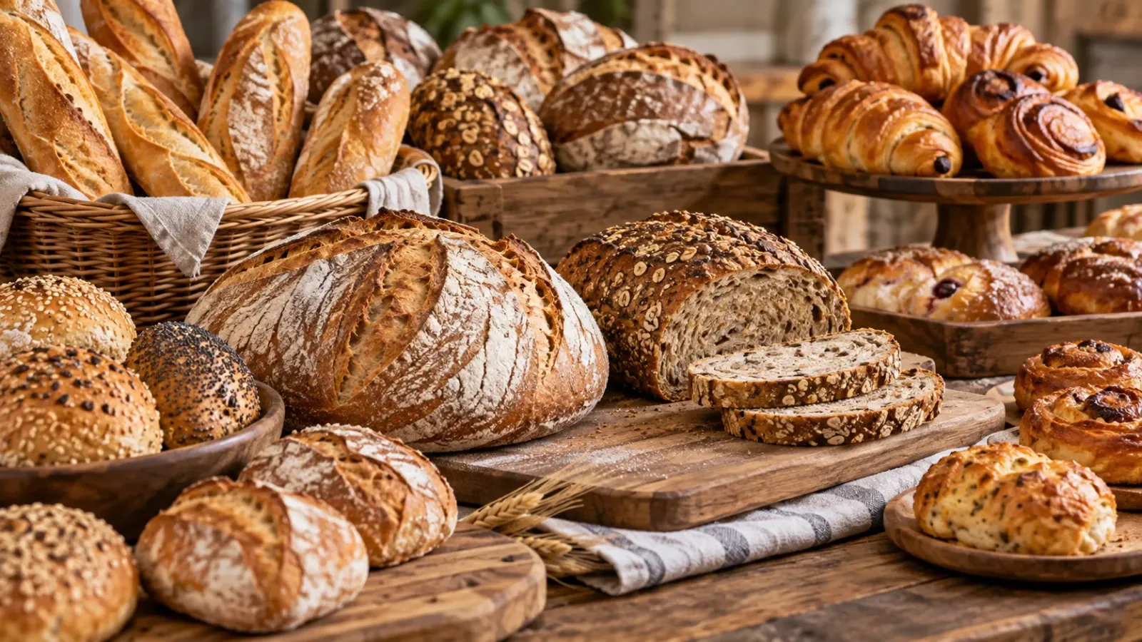 Các loại bánh mì được bày trong ảnh minh họa