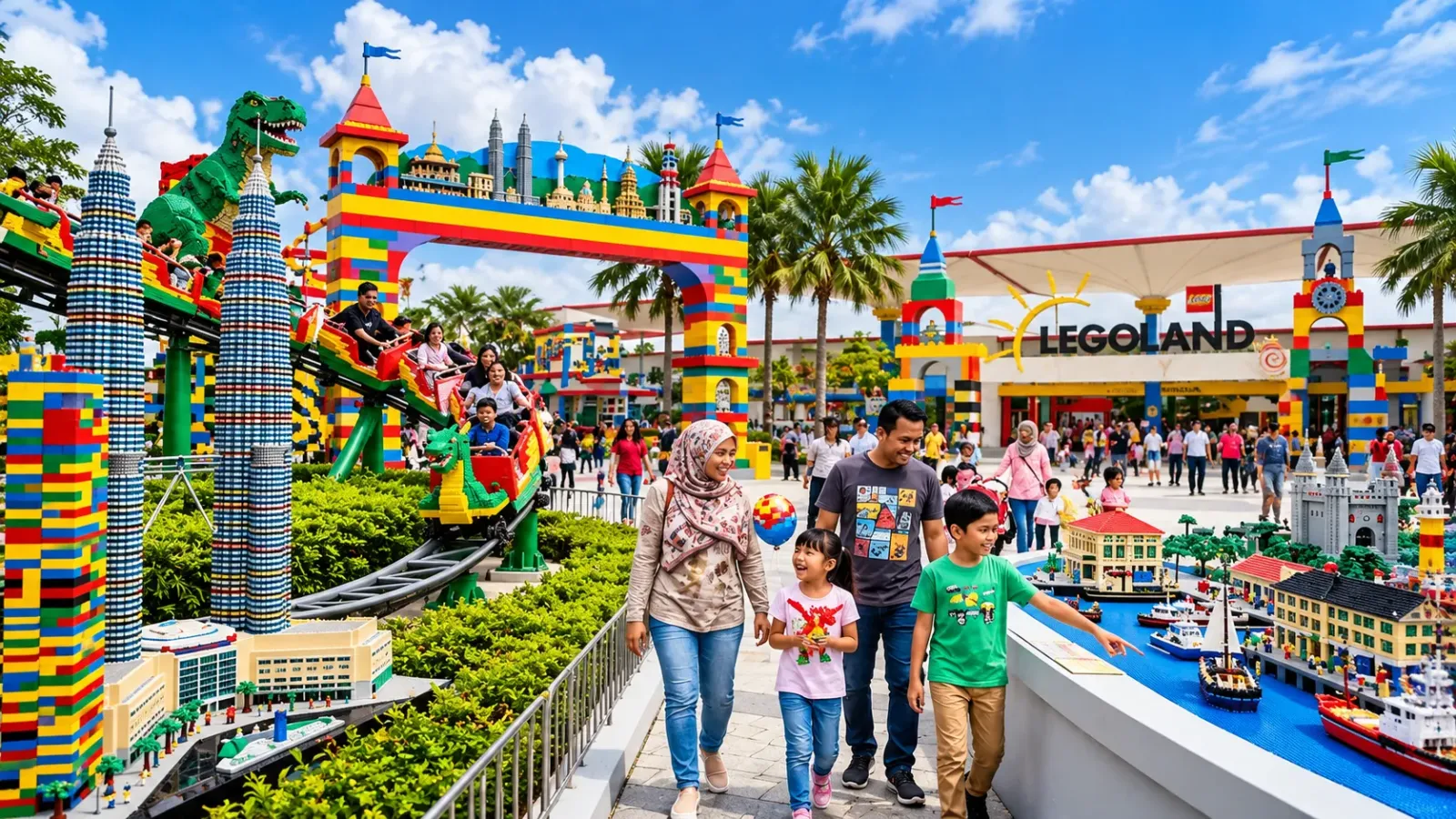 Các mô hình LEGO nhiều màu sắc tại khu vui chơi LEGOLAND Malaysia ở Johor