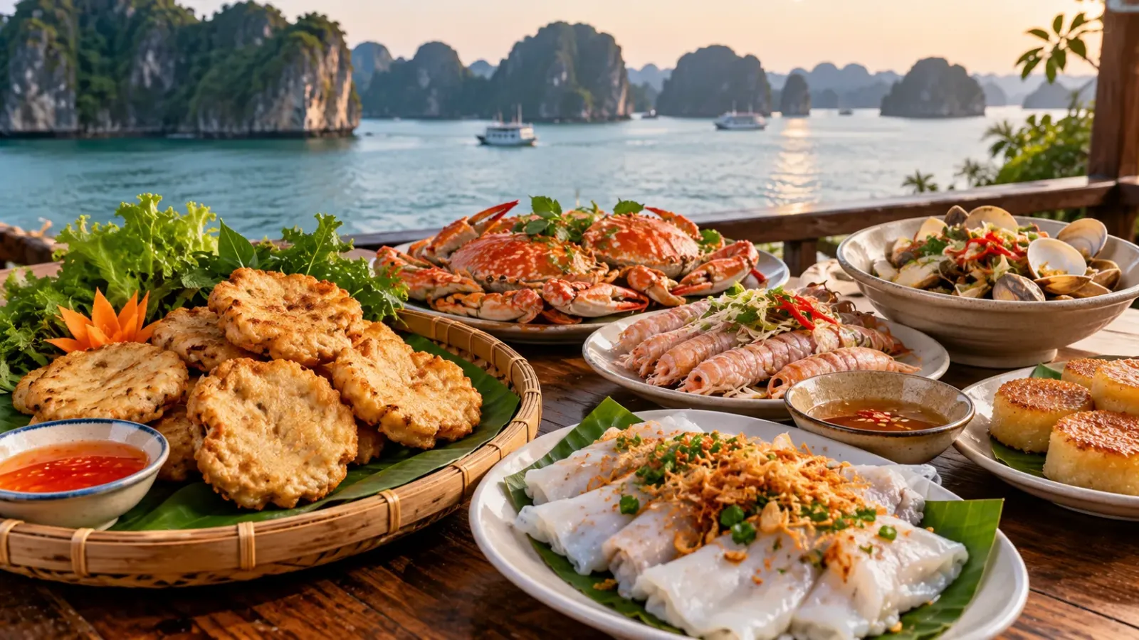 Các món đặc sản Quảng Ninh gồm chả mực, món hải sản và bánh truyền thống địa phương