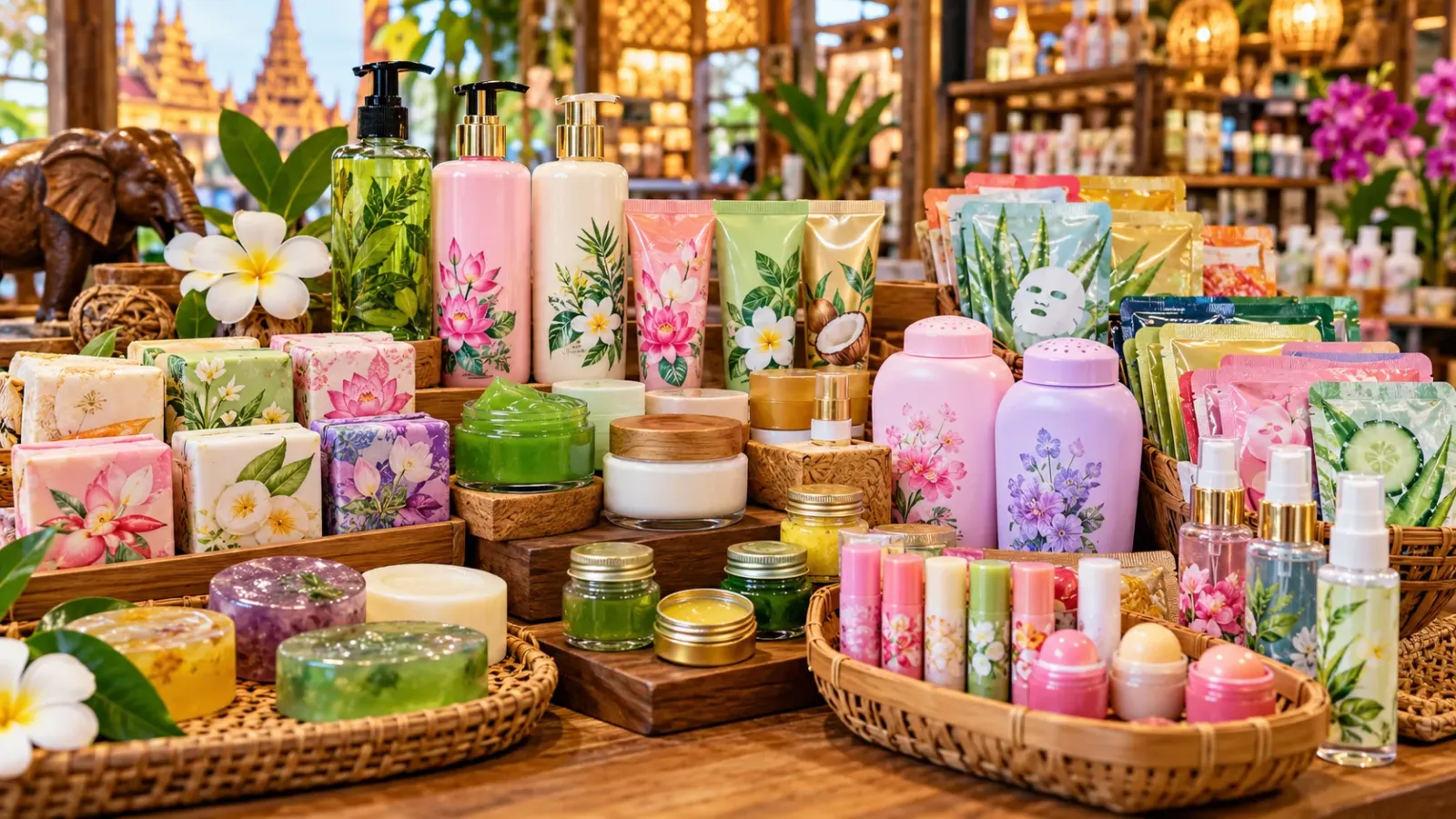 Các sản phẩm mỹ phẩm và chăm sóc da được bày bán tại Thái Lan
