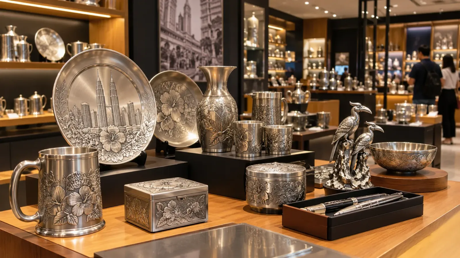 Các sản phẩm thủ công pewter Royal Selangor được trưng bày trong cửa hàng