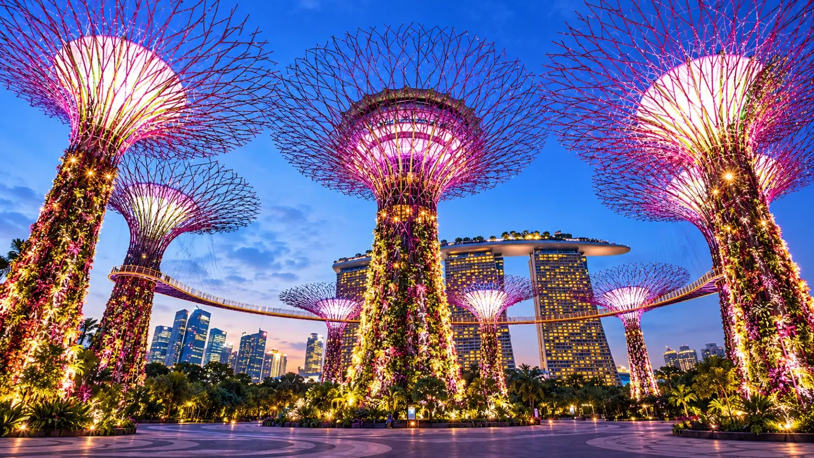 Các siêu cây Supertree tại Gardens by the Bay Singapore.