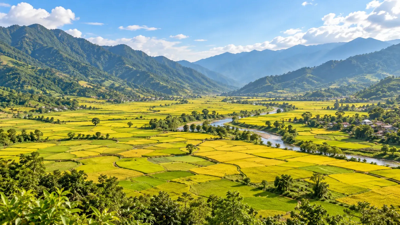 Cánh đồng Mường Than với những thửa lúa rộng tại khu vực Than Uyên Lai Châu