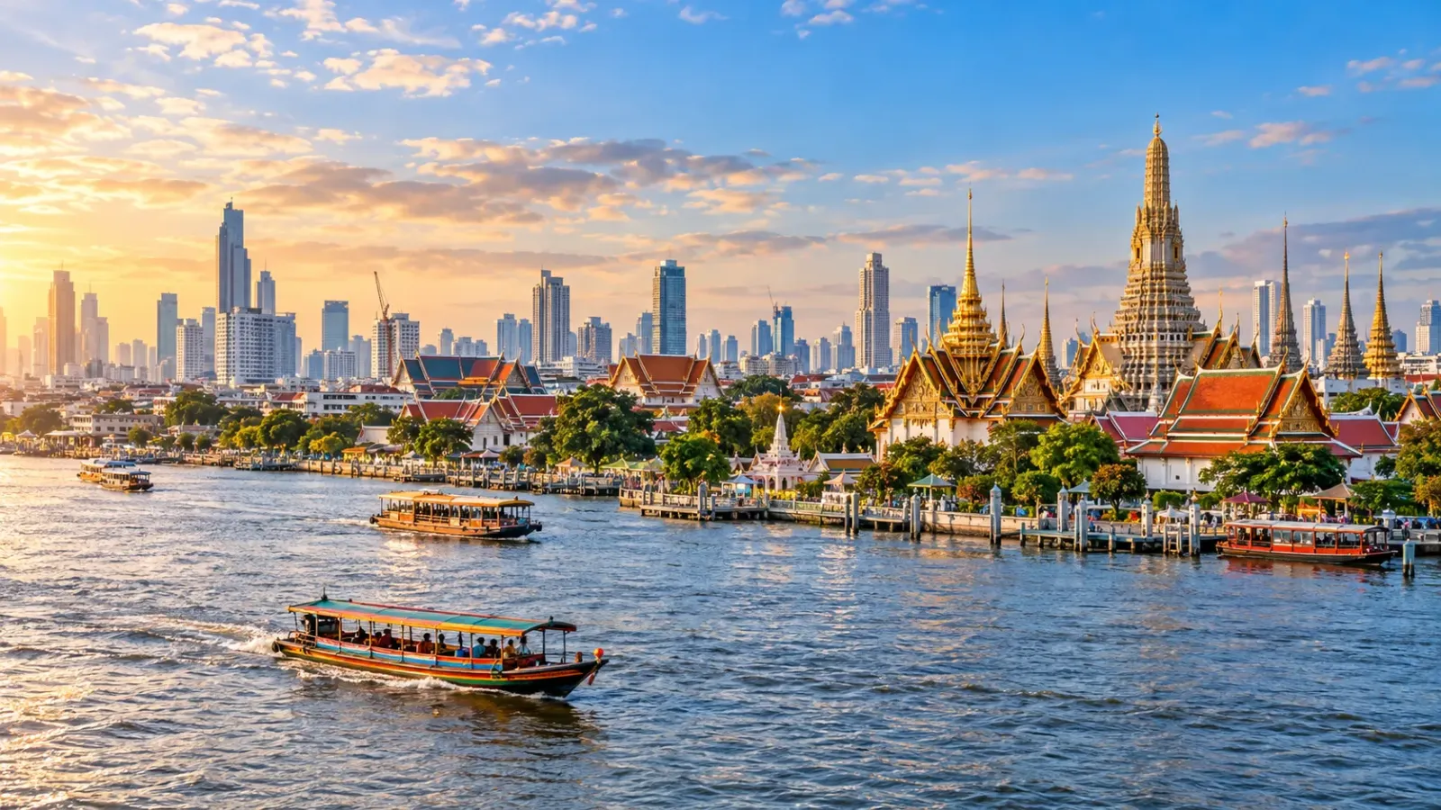 Cảnh quan Bangkok với công trình kiến trúc và không gian đô thị bên sông Chao Phraya