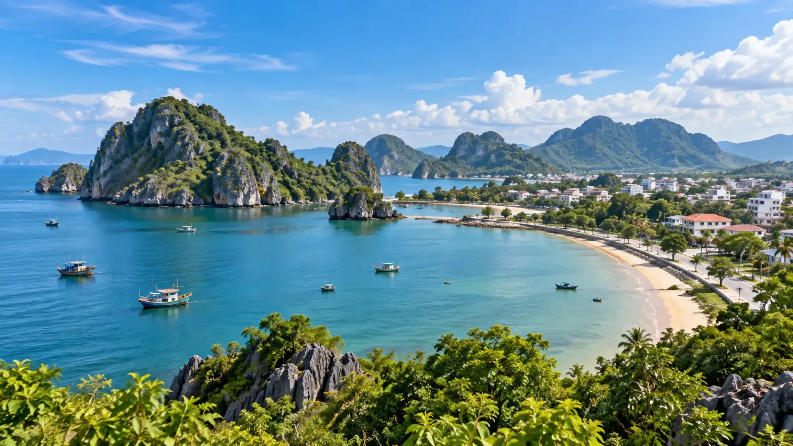 Cảnh quan biển và núi đá tại khu vực Hà Tiên