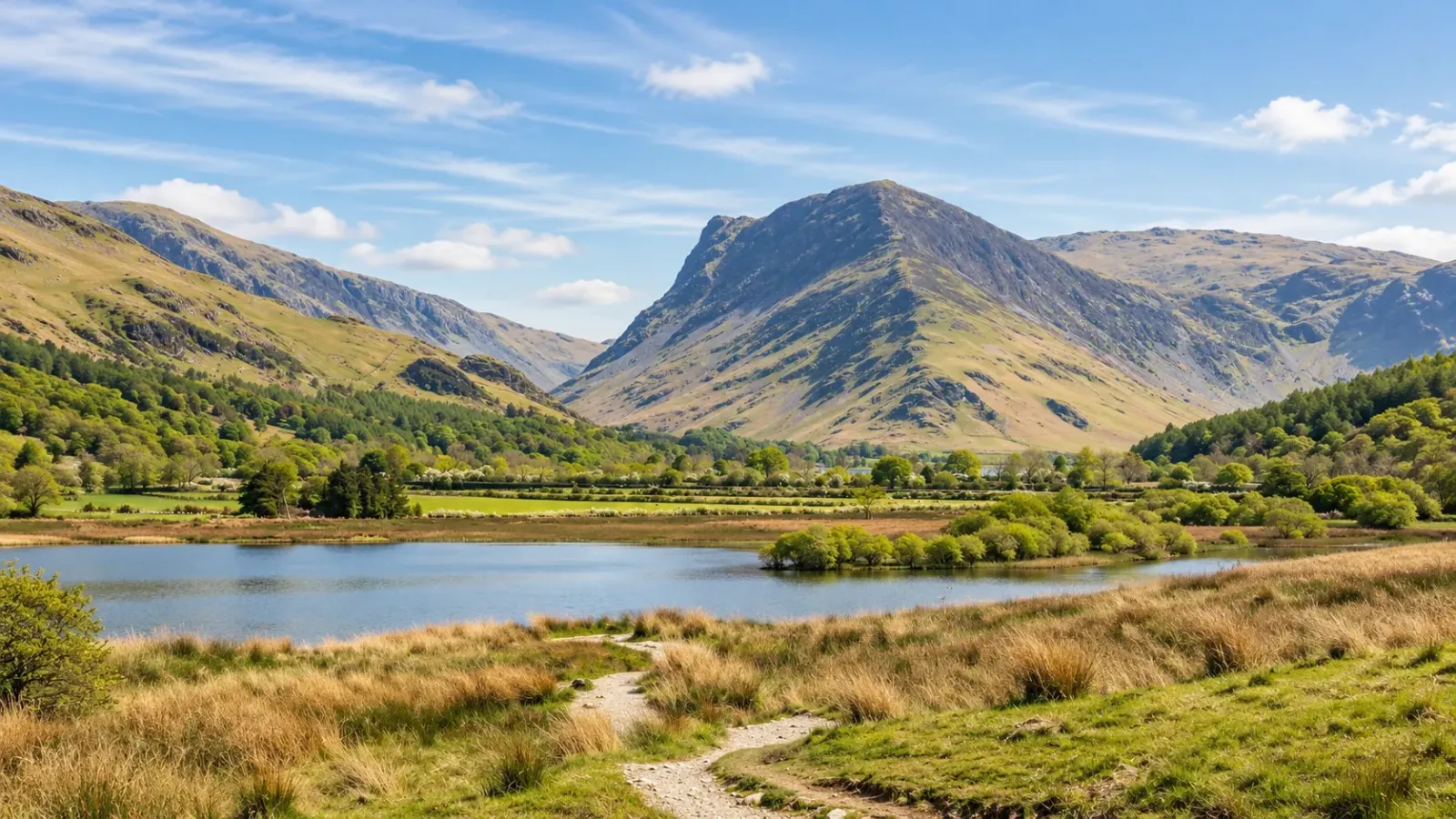 Cảnh quan hồ nước và núi đồi tại vùng Lake District ở tây bắc nước Anh