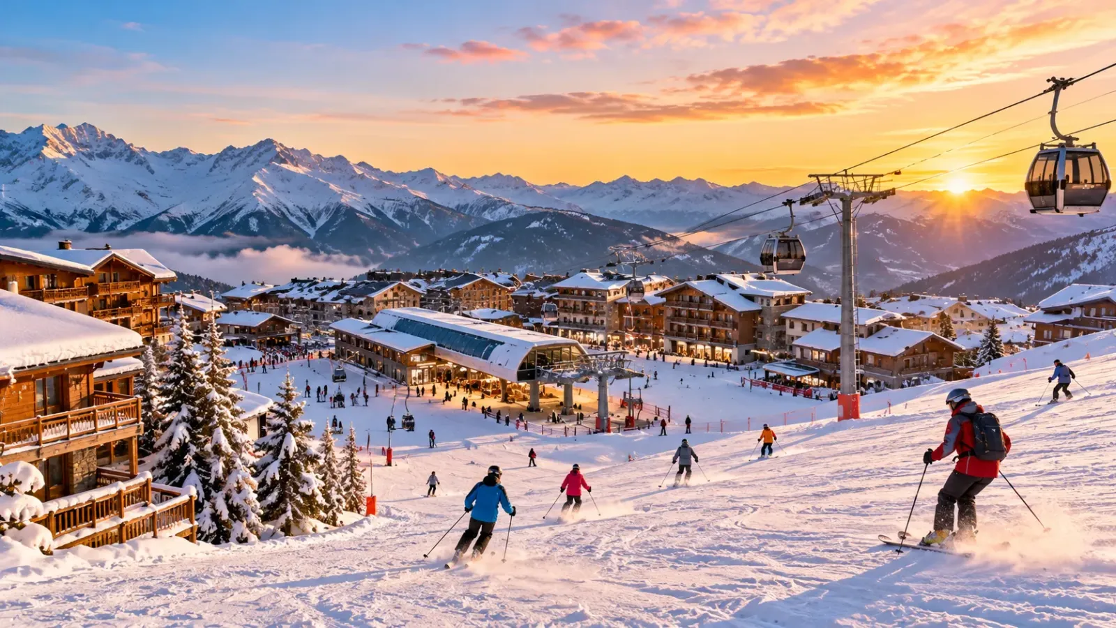 Cảnh quan khu nghỉ dưỡng trượt tuyết Alpe d'Huez tại vùng Alps của Pháp