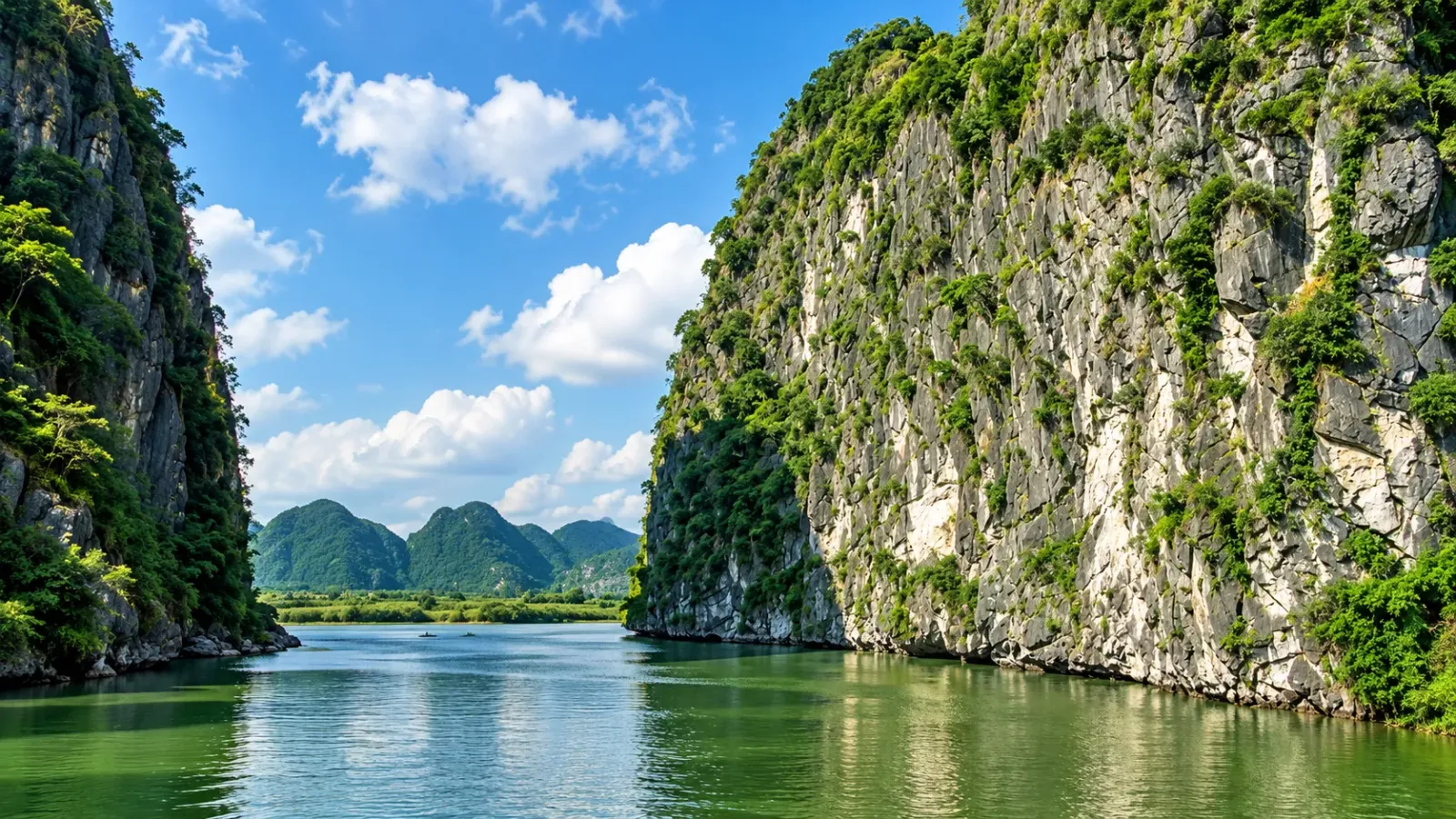 Thắng cảnh Kẽm Trống nổi bật với sự kết hợp giữa núi đá, dòng sông Đáy và cảnh quan tự nhiên ven bờ.