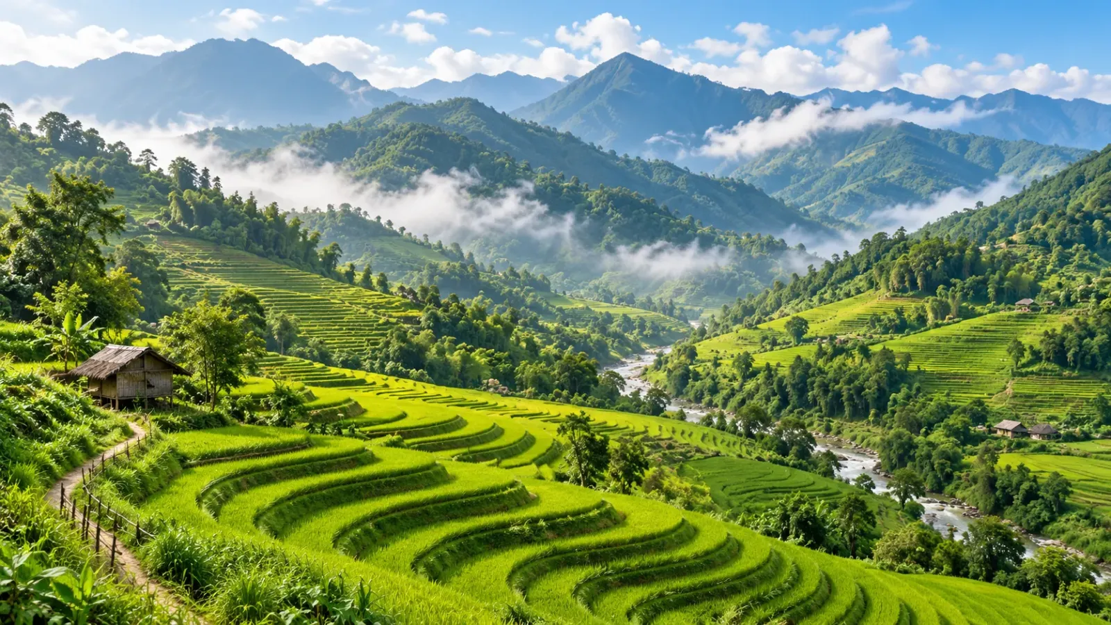 Cảnh quan núi rừng và thung lũng Sa Pa trong mùa hè