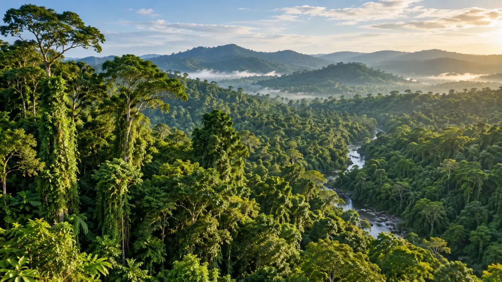 Cảnh quan rừng mưa nhiệt đới và tán rừng xanh tại Vườn quốc gia Ulu Temburong Brunei