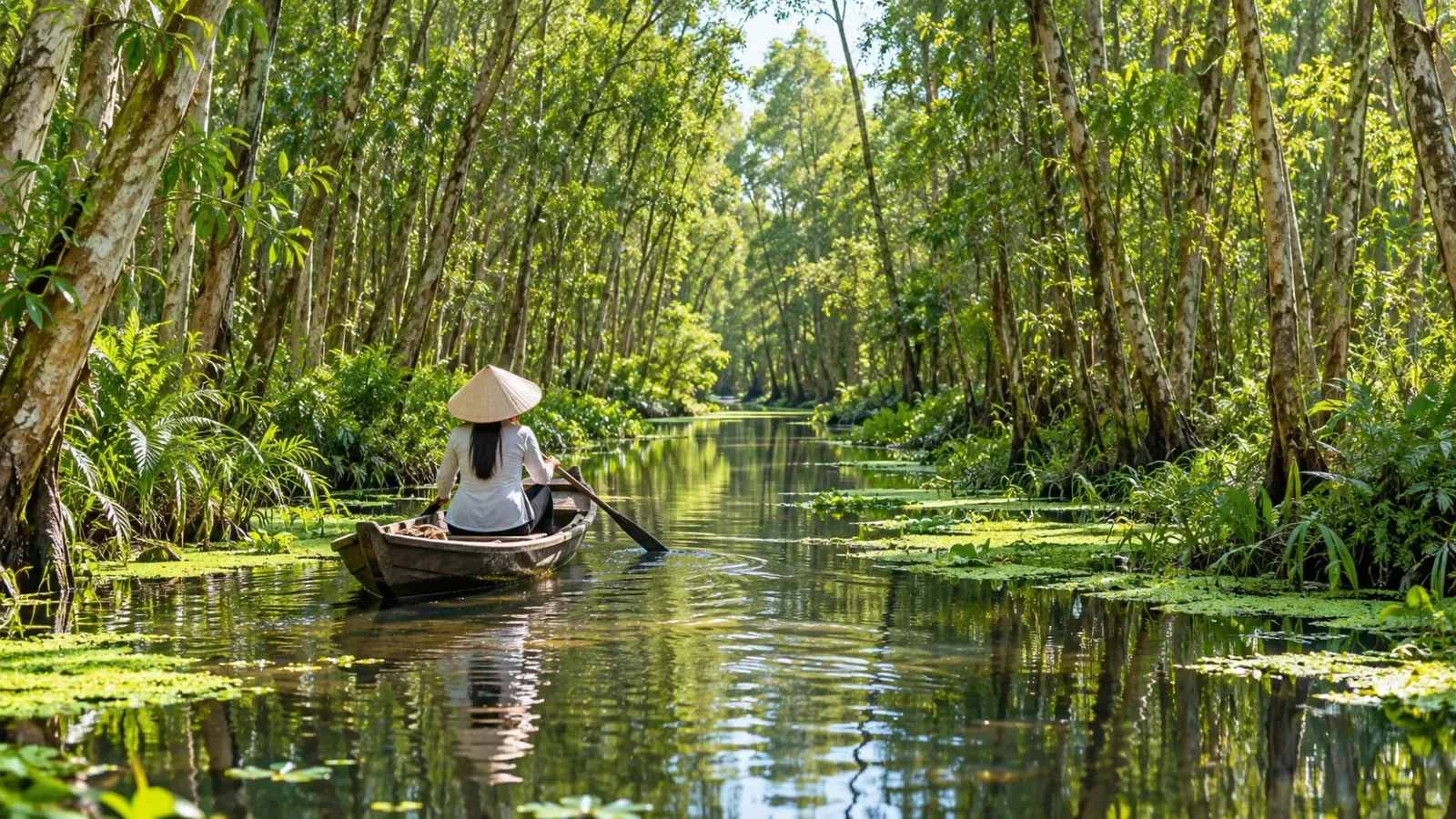 Cảnh quan rừng tràm tại khu vực Làng nổi Tân Lập