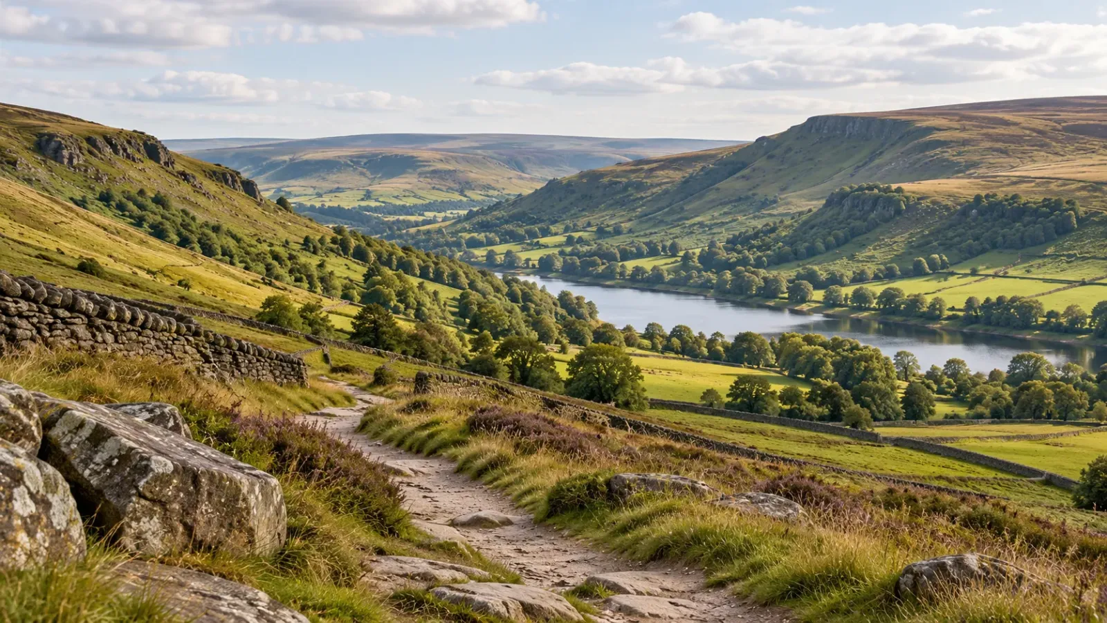 Cảnh quan thung lũng và những sườn đồi xanh tại Peak District National Park nước Anh