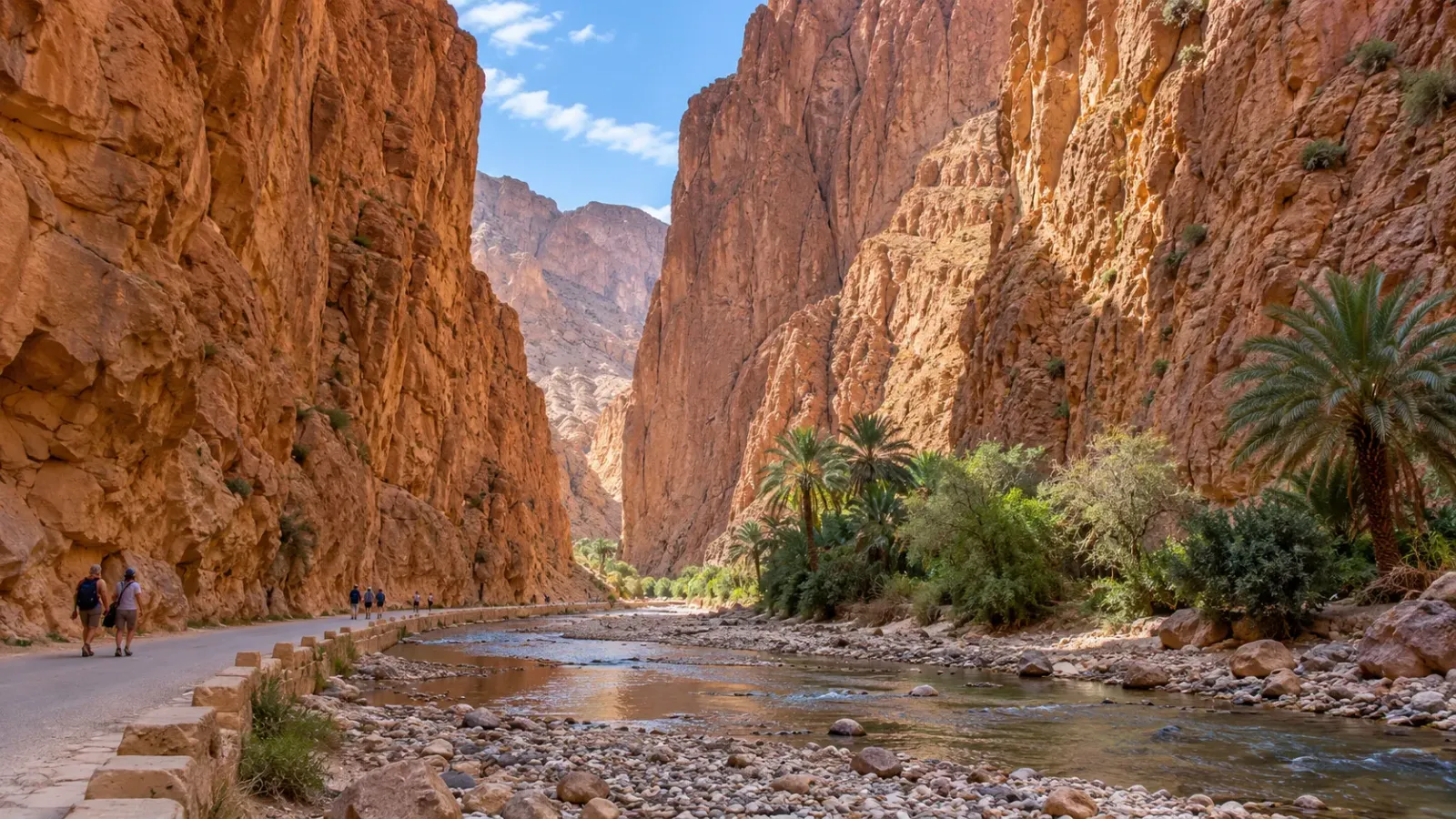 Cảnh quan Todra Gorge với các vách núi trong hành trình miền nam Maroc