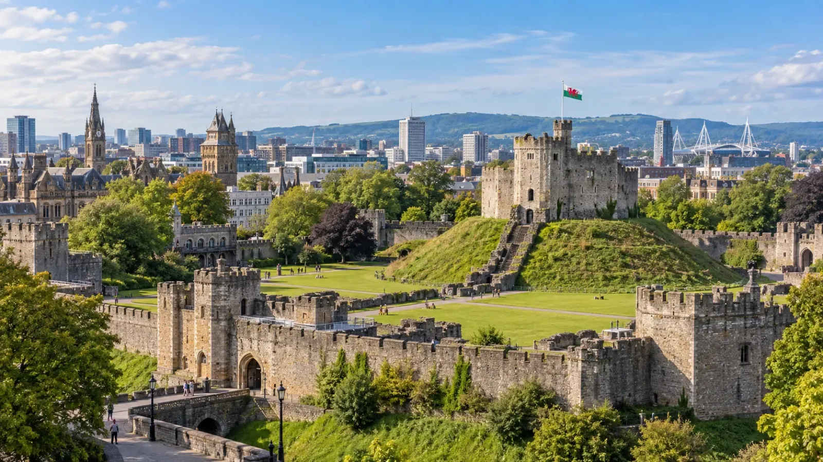Cardiff Castle giữa khu trung tâm thủ đô Wales