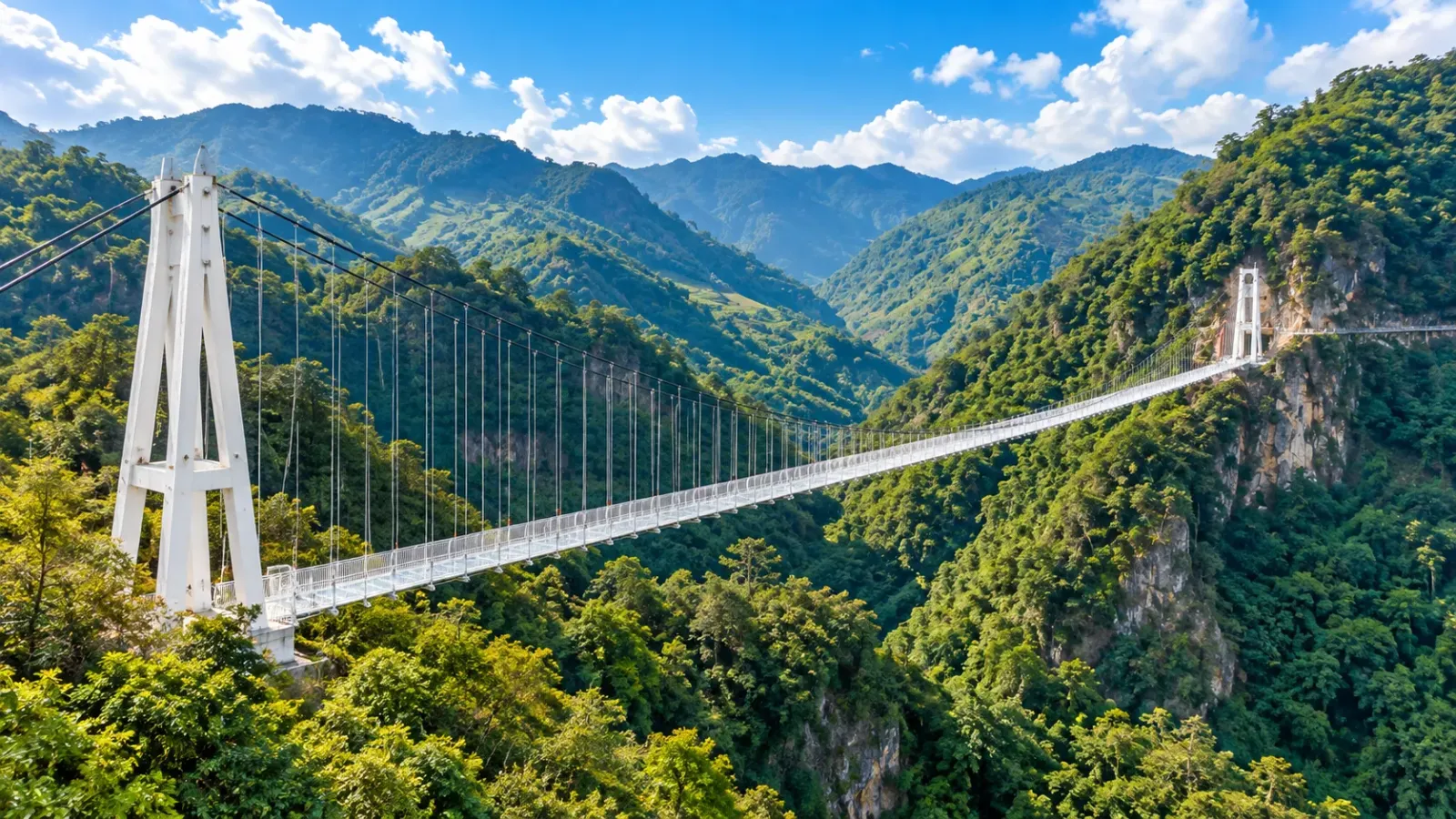 Cầu kính Bạch Long bắc qua cảnh quan núi rừng tại khu du lịch Mộc Châu Island