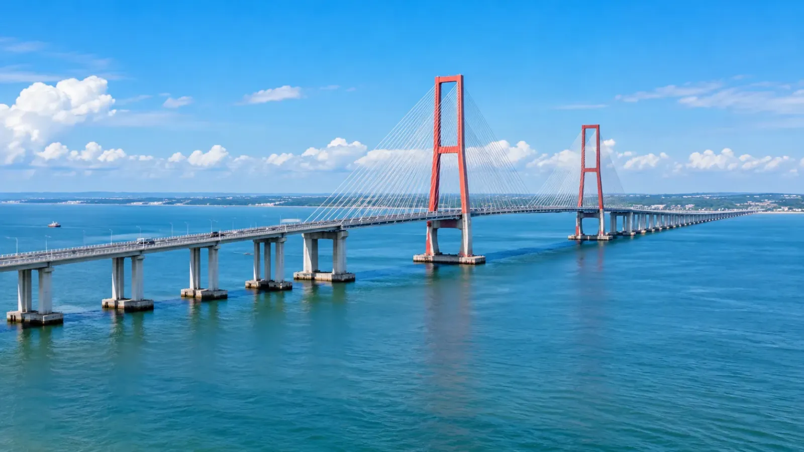  Cầu Suramadu nối Surabaya với đảo Madura bắc qua vùng biển tại Đông Java Indonesia