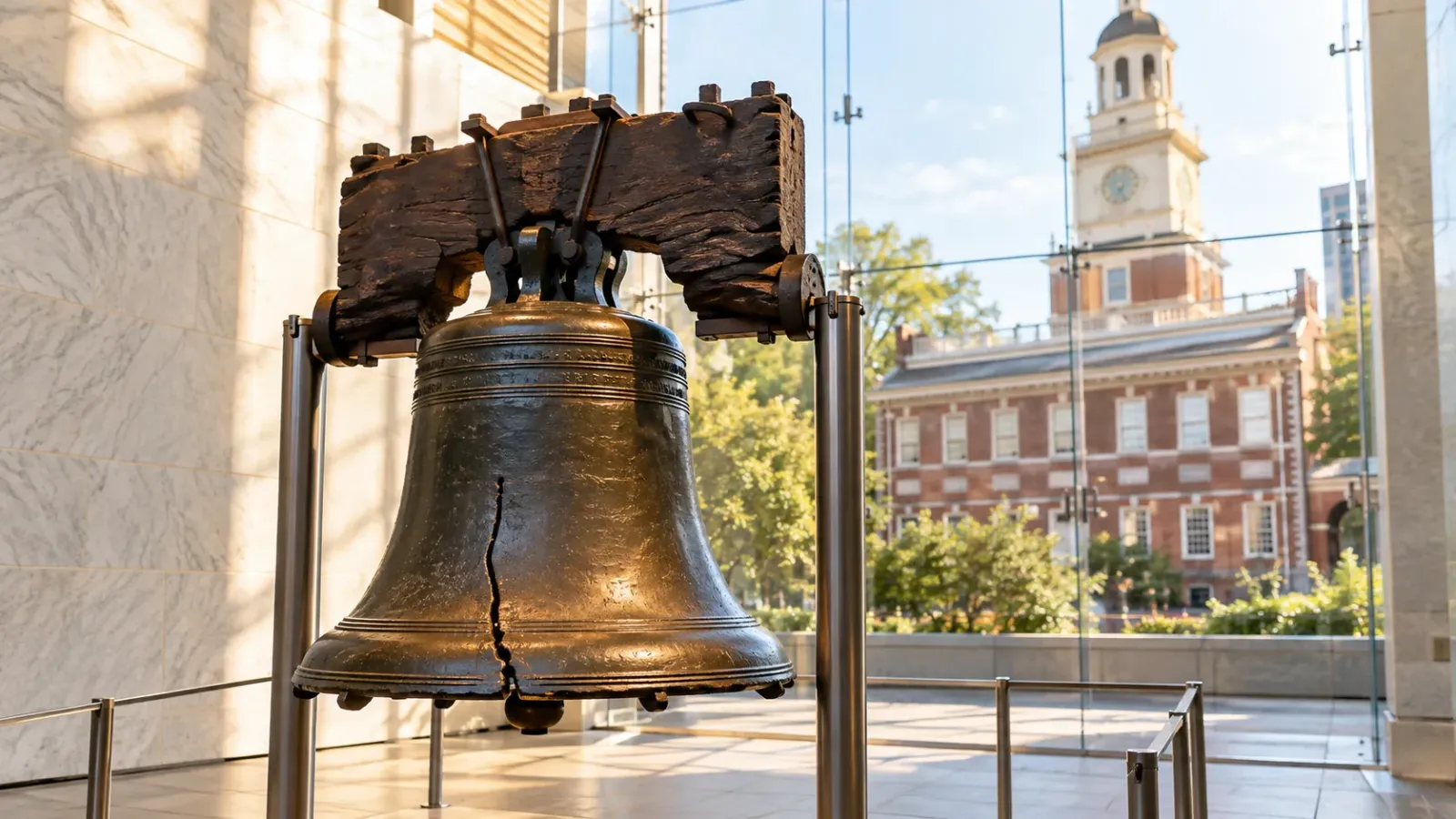 Chuông Tự Do Liberty Bell được trưng bày bên trong Liberty Bell Center ở Philadelphia, Pennsylvania.