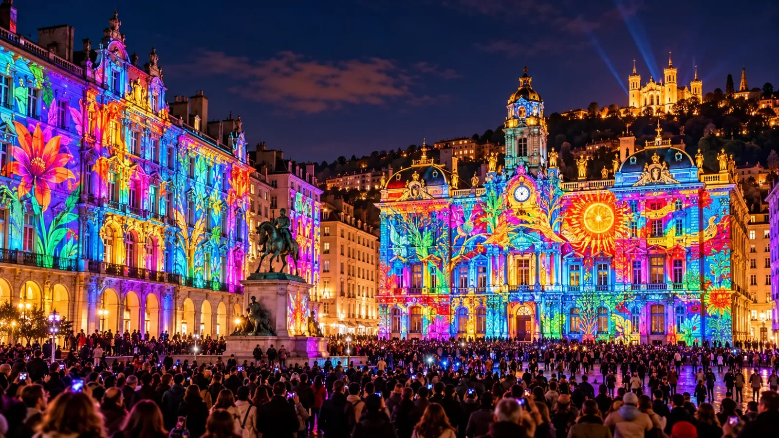 Công trình kiến trúc tại Lyon được chiếu sáng nghệ thuật trong lễ hội Fête des Lumières