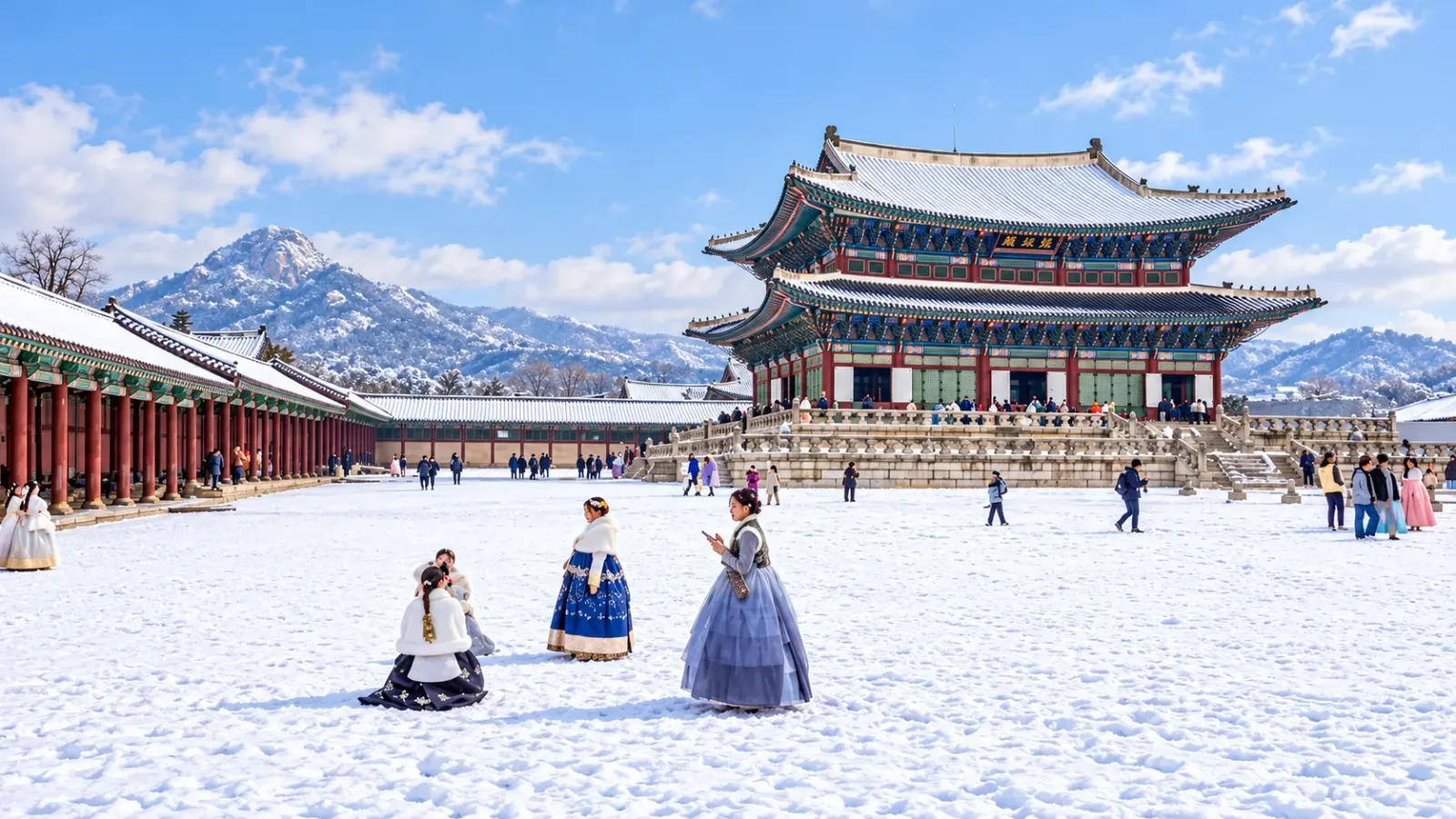 Cung điện Gyeongbokgung tại Seoul Hàn Quốc trong khung cảnh mùa đông