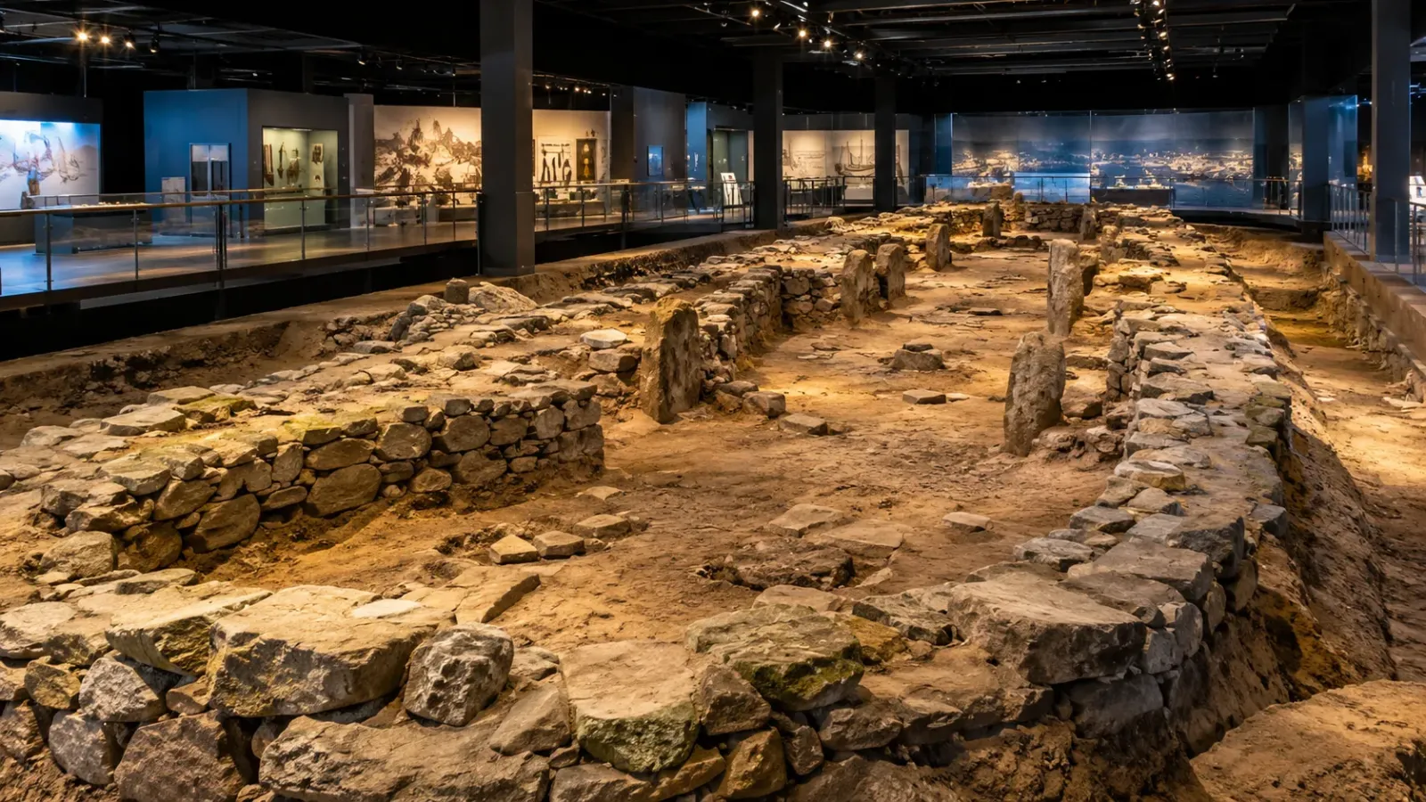 Dấu tích khảo cổ ngôi nhà dài thế kỷ X bên trong khu trưng bày Aðalstræti tại Reykjavík, Iceland.
