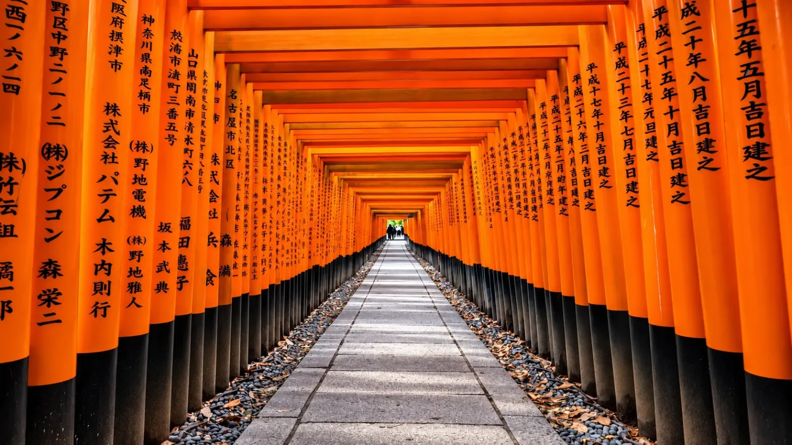 Dãy cổng torii màu đỏ tại đền Fushimi Inari ở Kyoto Nhật Bản