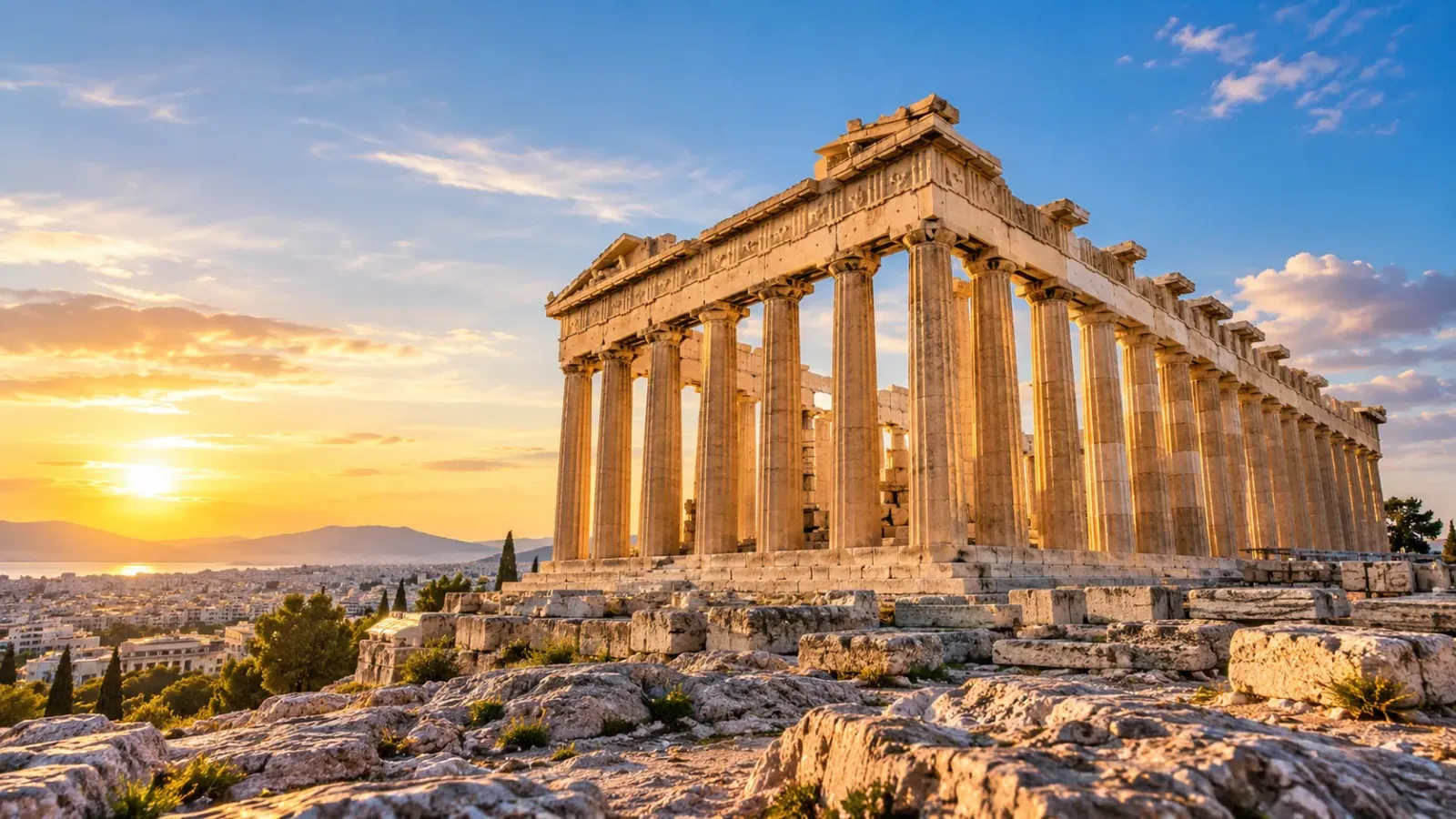 Đền Parthenon với những hàng cột đá cổ tại quần thể Acropolis ở Athens, Hy Lạp