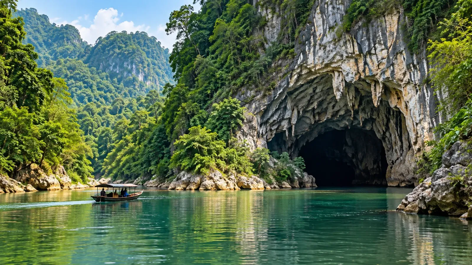 Cửa Động Puông và dòng sông Năng trong Vườn quốc gia Ba Bể