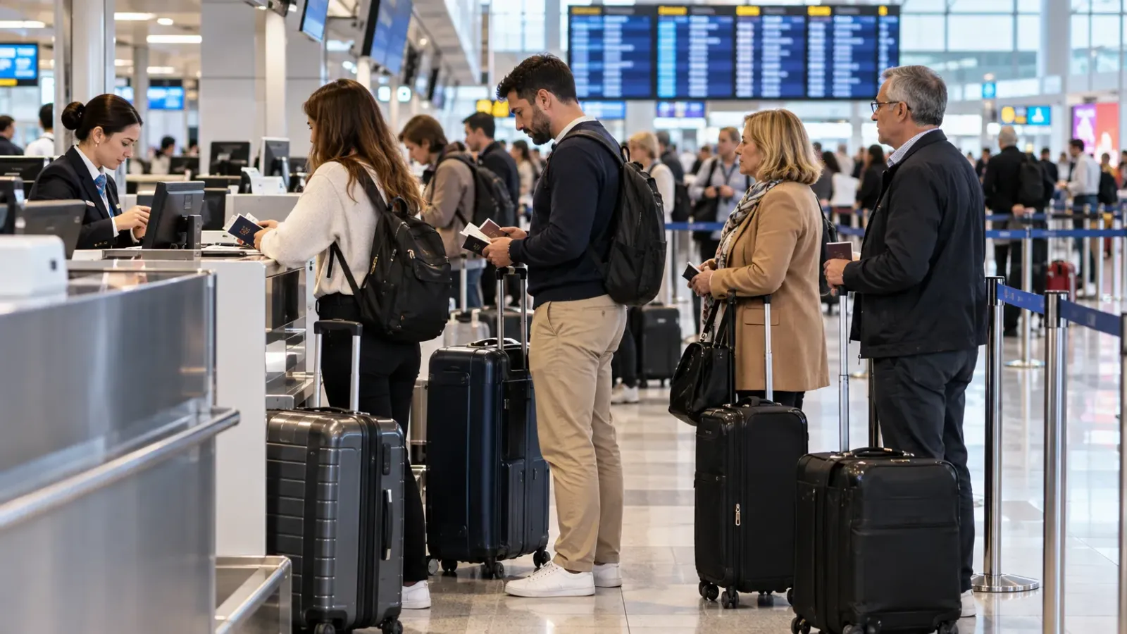 Du khách chuẩn bị hành lý và làm thủ tục tại sân bay trước chuyến du lịch châu Âu
