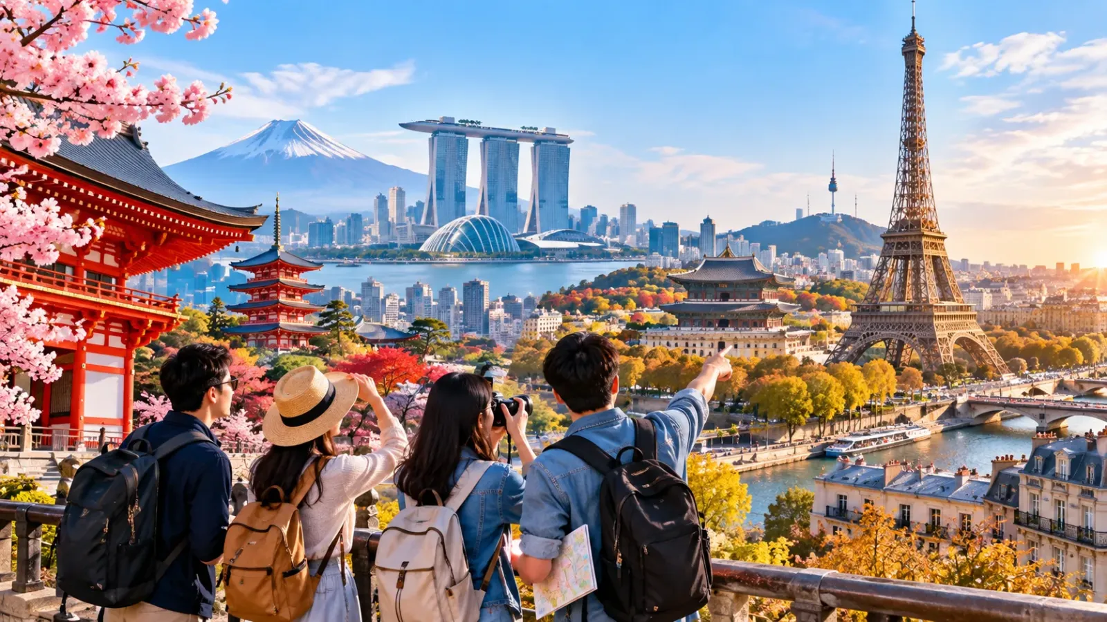 Du khách khám phá các điểm đến quốc tế trong hành trình du lịch nước ngoài