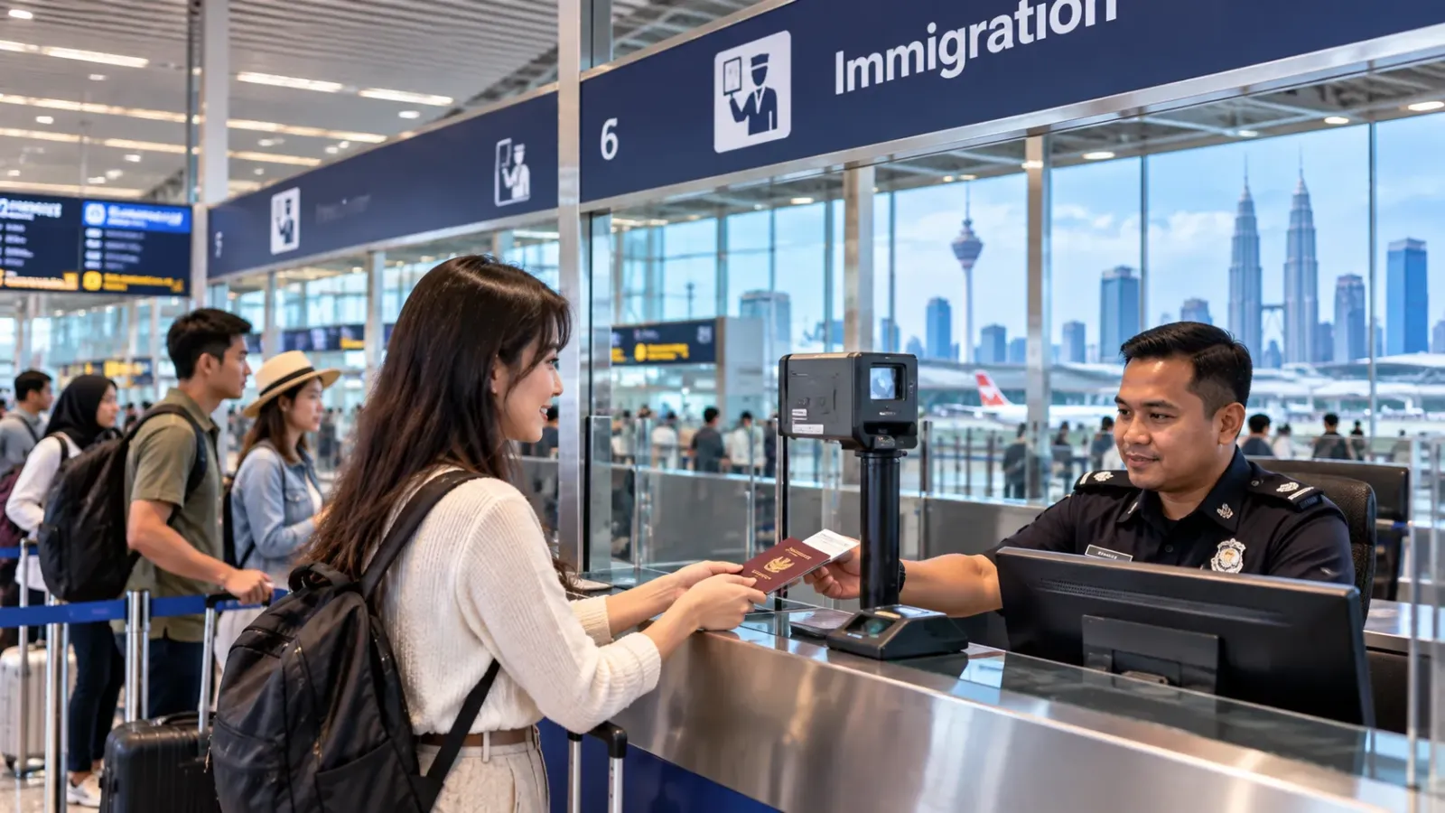 Du khách làm thủ tục nhập cảnh tại sân bay quốc tế Kuala Lumpur Malaysia