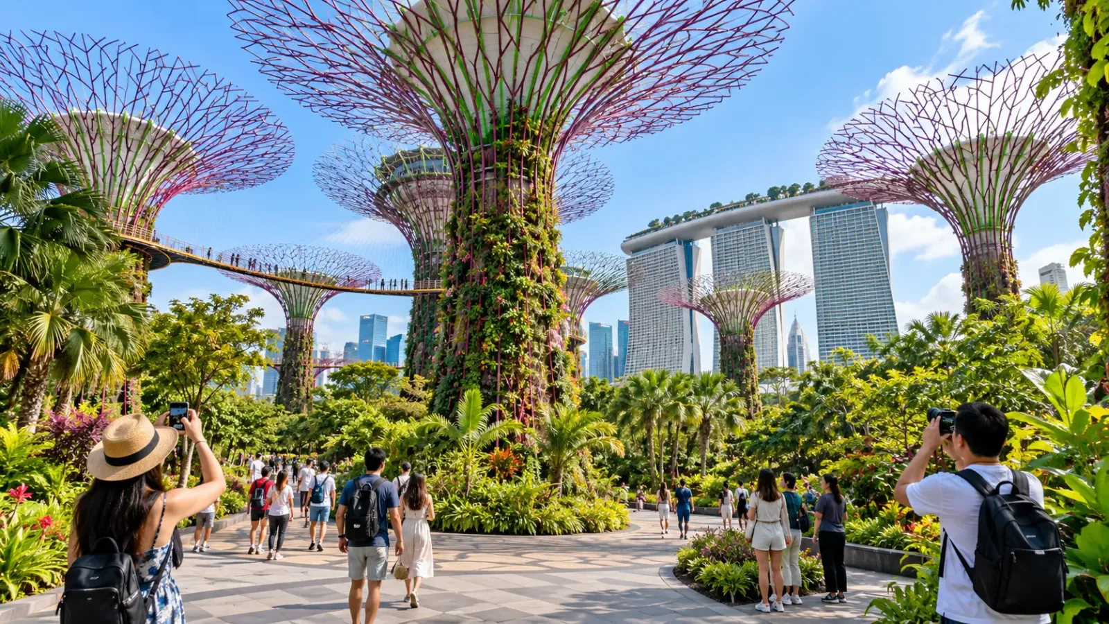 Du khách tham quan Gardens by the Bay trong hành trình Singapore Malaysia
