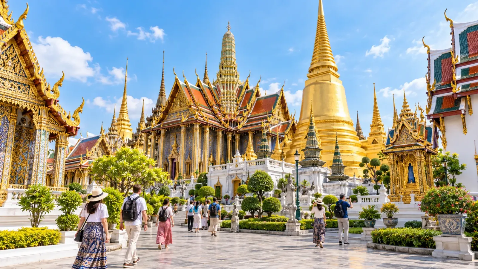Du khách tham quan khuôn viên Cung điện Hoàng gia Grand Palace tại Bangkok