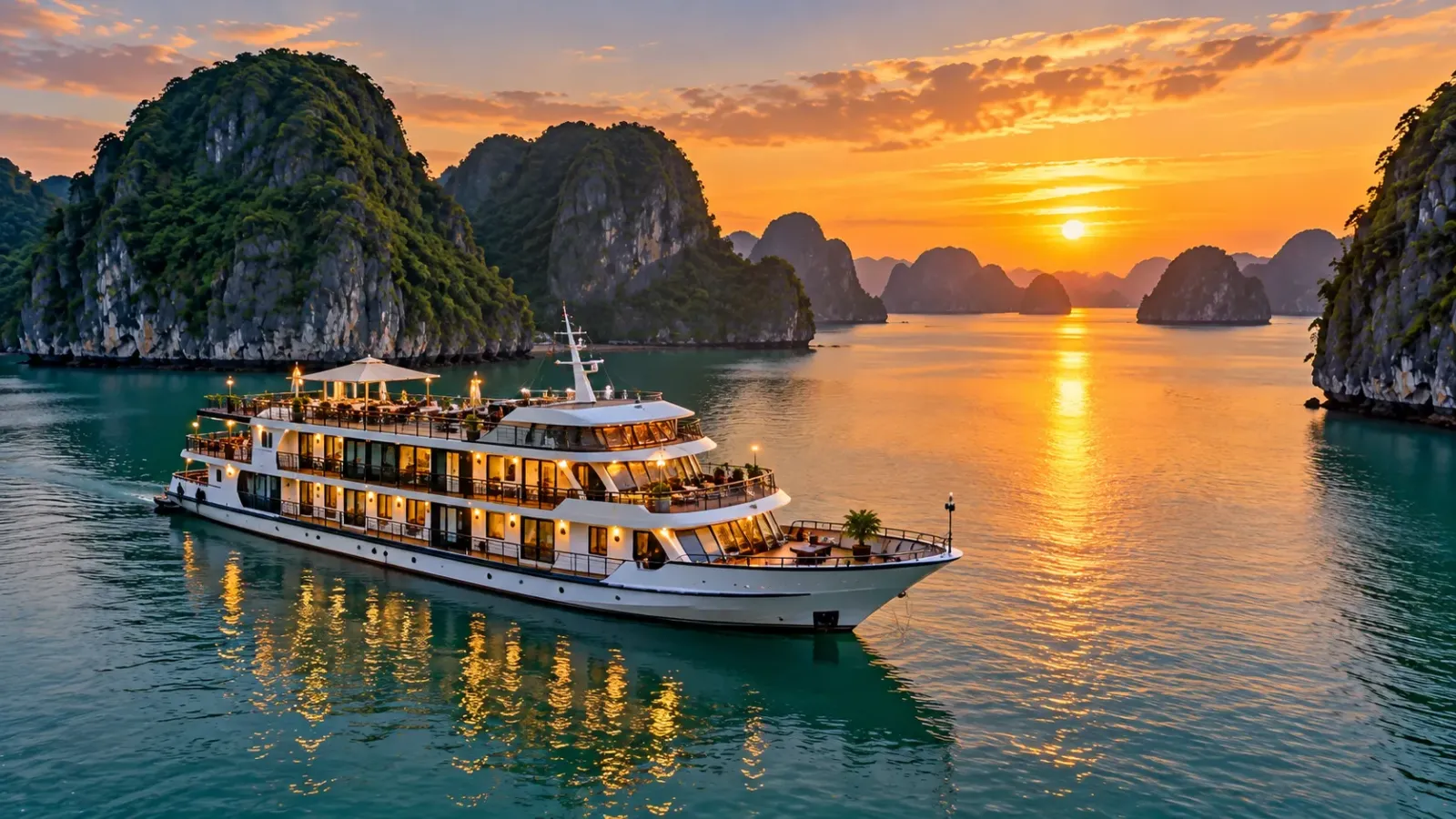 Du thuyền lưu trú trên Vịnh Hạ Long giữa cảnh quan núi đá vôi