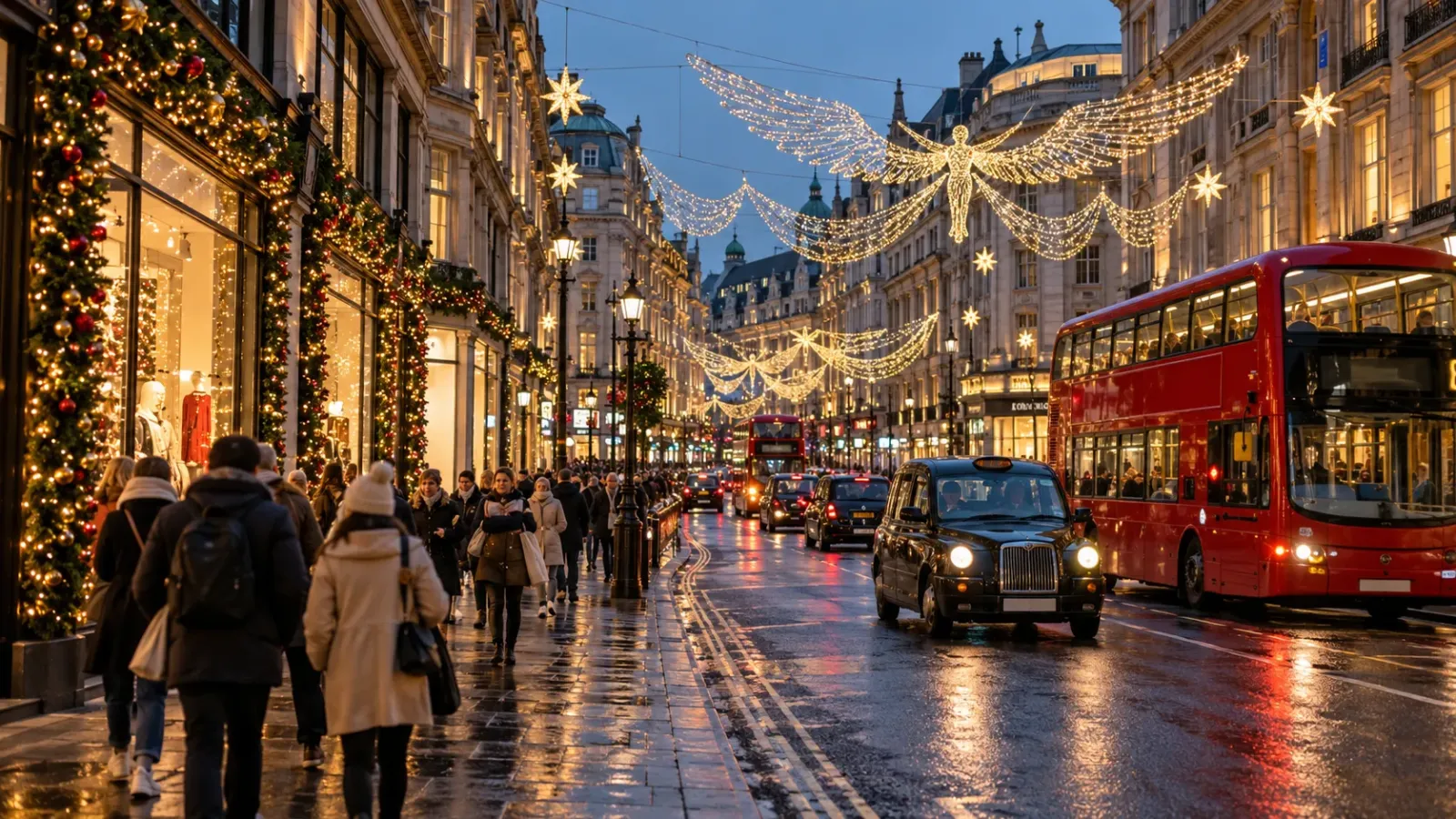 Đường phố London nước Anh được trang trí đèn Giáng sinh vào mùa đông