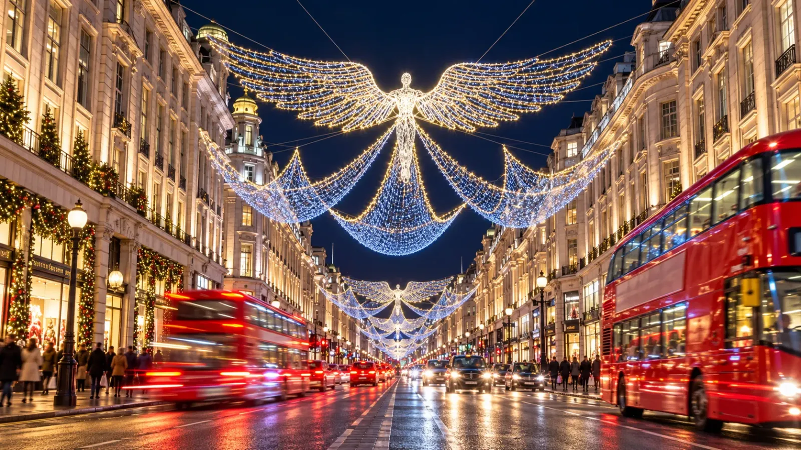 Đường Regent Street tại London với hệ thống đèn trang trí mùa Giáng sinh