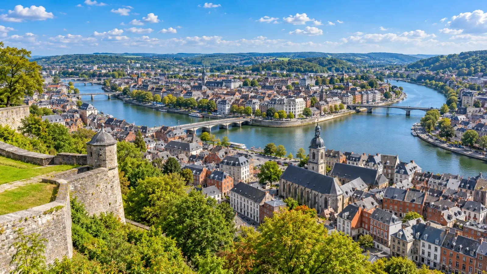 Góc nhìn toàn cảnh thành phố Namur từ khu vực pháo đài Citadel