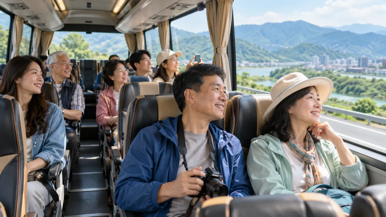 Hành khách trên xe trong bộ ảnh tour Đài Loan của Du Lịch Việt