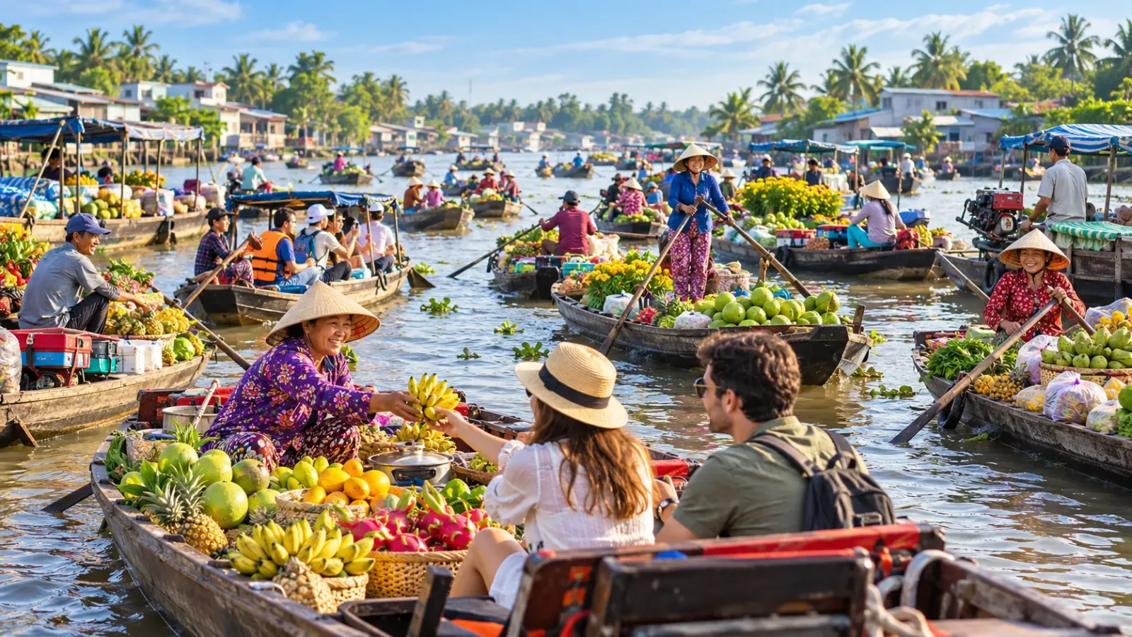 Hình ảnh giới thiệu cảnh quan và điểm tham quan trong chuyến du lịch Cần Thơ.