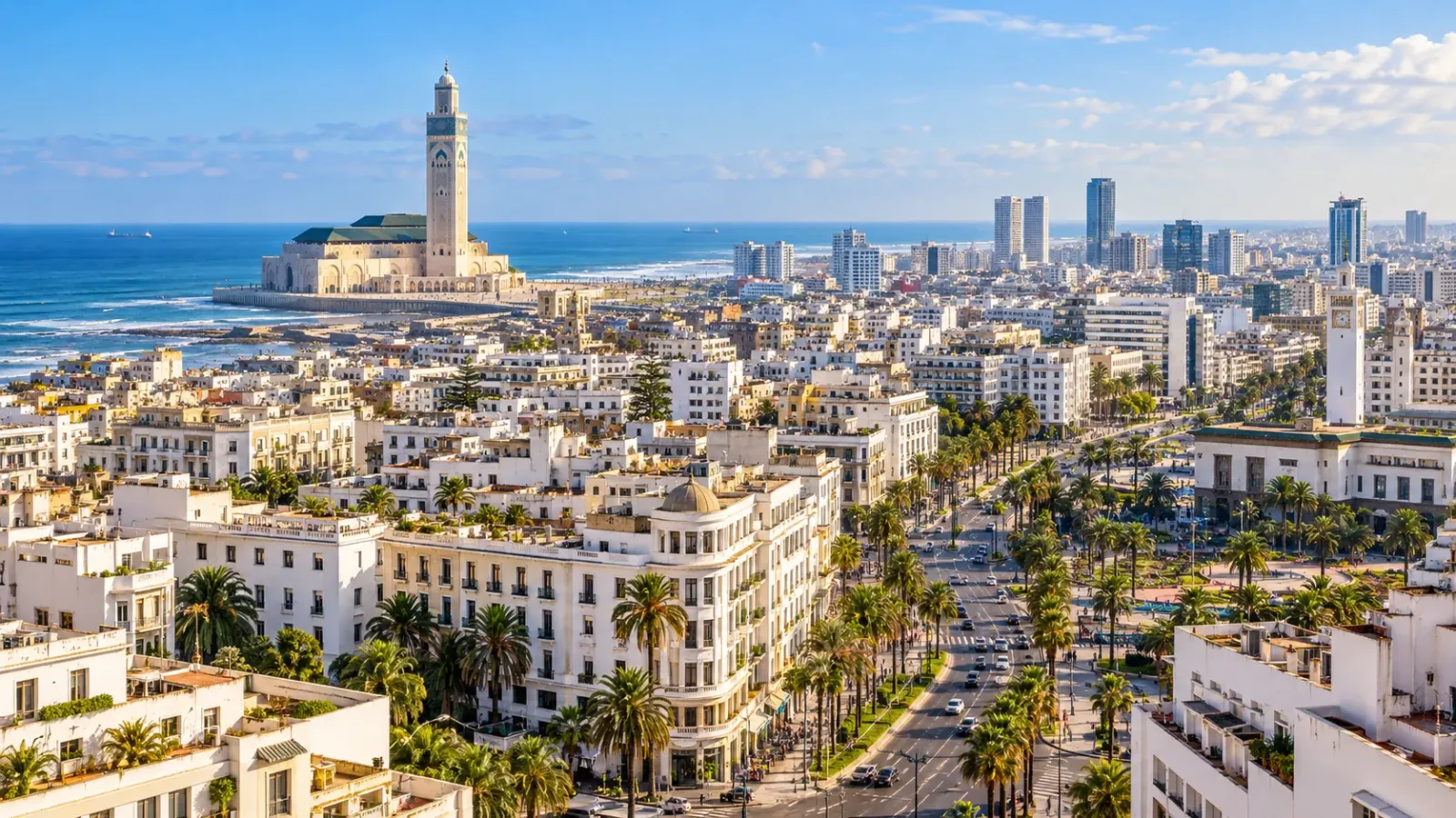 Hình ảnh minh họa cảnh quan đô thị Casablanca trong hành trình du lịch Maroc