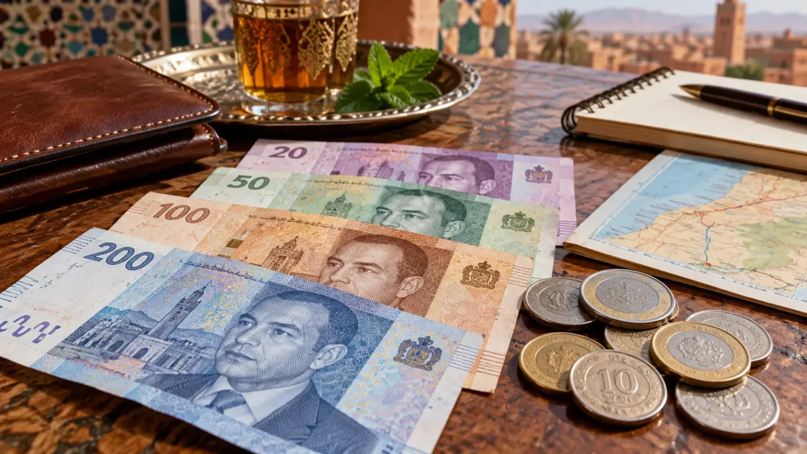 Hình ảnh minh họa tiền dirham Maroc dùng trong chi tiêu du lịch