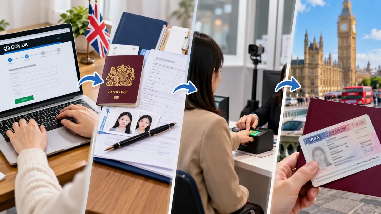Hình minh họa các bước thực hiện thủ tục xin visa du lịch Anh tự túc