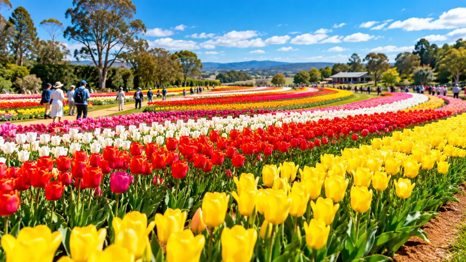 Hình minh họa những luống hoa tulip nhiều màu sắc trong mùa xuân tại Úc