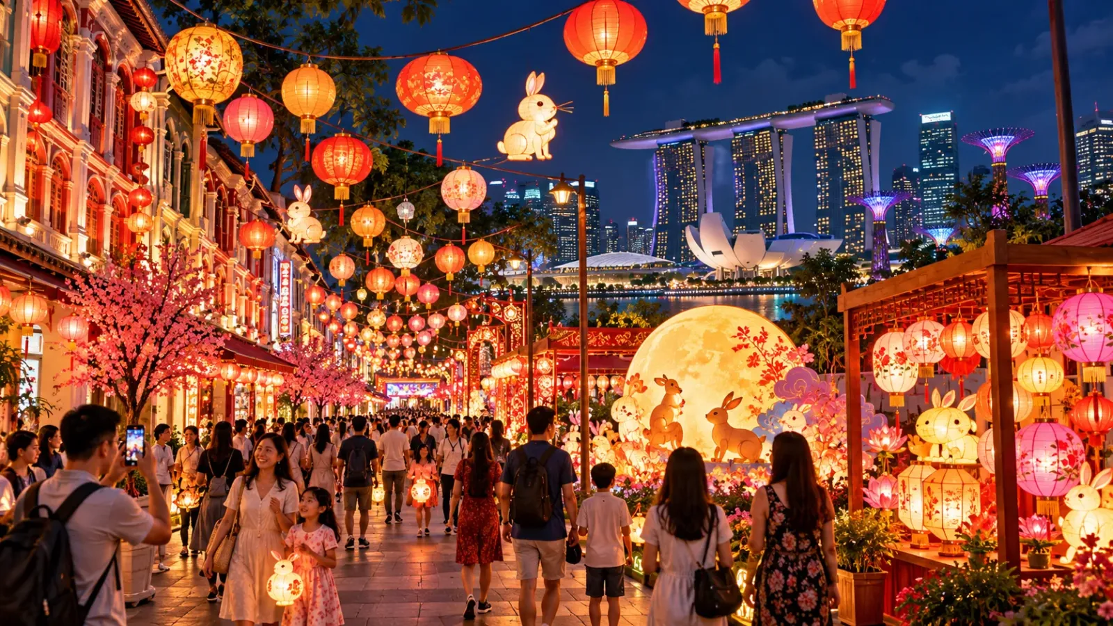 Hình minh họa Tết Trung thu ở Singapore với những chiếc đèn lồng rực rỡ